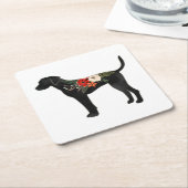 ポットハウンドドッグブリードボホフローラシルエット スクエアペーパーコースター (アングル)