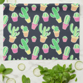 ポットパターンのネオン水彩画のサボテン キッチンタオル (折り畳み)