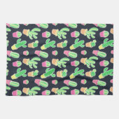 ポットパターンのネオン水彩画のサボテン キッチンタオル (横)