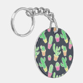 ポットパターンのネオン水彩画のサボテン キーホルダー (正面左)