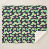 ポットパターンのネオン水彩画のサボテン シェルパブランケット (正面(横))