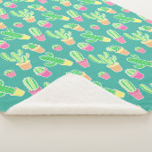 ポットパターンのネオン水彩画のサボテン シェルパブランケット (3/4)