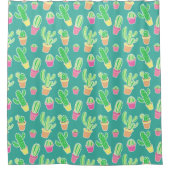 ポットパターンのネオン水彩画のサボテン シャワーカーテン (正面)