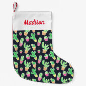ポットパターンのネオン水彩画のサボテン スモールクリスマスストッキング (正面)