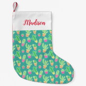 ポットパターンのネオン水彩画のサボテン スモールクリスマスストッキング (正面)