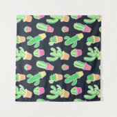 ポットパターンのネオン水彩画のサボテン タペストリー (正面)