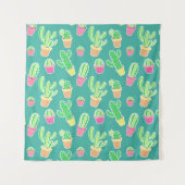 ポットパターンのネオン水彩画のサボテン タペストリー (正面(横))