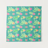 ポットパターンのネオン水彩画のサボテン タペストリー (正面)