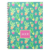 ポットパターンのネオン水彩画のサボテン ノートブック (正面)