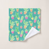 ポットパターンのネオン水彩画のサボテン バスタオルセット (ウォッシュタオル)