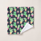 ポットパターンのネオン水彩画のサボテン バスタオルセット (ウォッシュタオル)