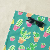 ポットパターンのネオン水彩画のサボテン ビーチタオル (インサイチュ)