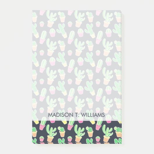 ポットパターンのネオン水彩画のサボテン ポストイット (正面)