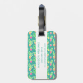 ポットパターンのネオン水彩画のサボテン ラゲッジタグ (裏面縦)