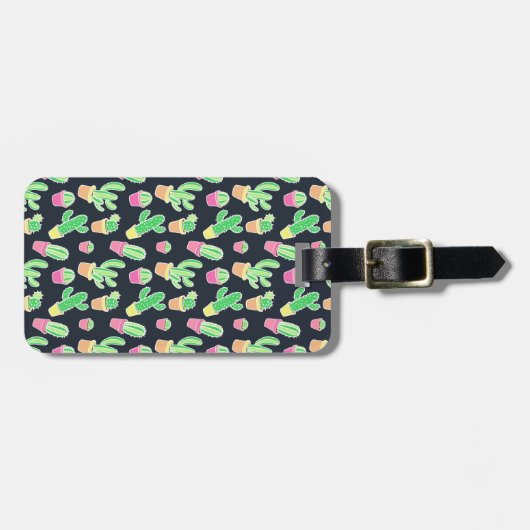 ポットパターンのネオン水彩画のサボテン ラゲッジタグ (正面横)