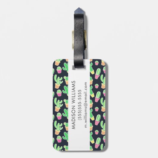 ポットパターンのネオン水彩画のサボテン ラゲッジタグ (裏面縦)