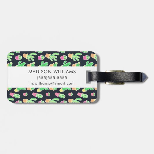 ポットパターンのネオン水彩画のサボテン ラゲッジタグ (裏面横)