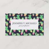 ポットパターンのネオン水彩画のサボテン 名刺 (正面)