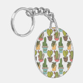 ポットパターンの屋内サボテン及びSucculents キーホルダー (正面左)