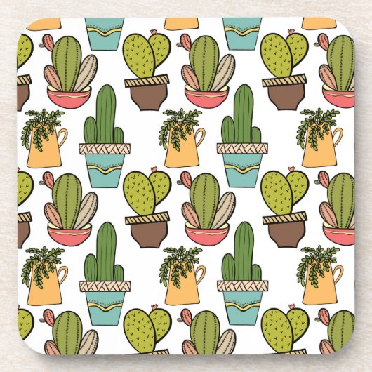 ポットパターンの屋内サボテン及びSucculents コースター (正面)