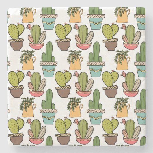 ポットパターンの屋内サボテン及びSucculents ストーンコースター (正面)