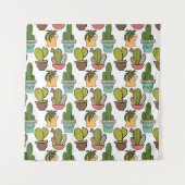 ポットパターンの屋内サボテン及びSucculents タペストリー (正面(横))