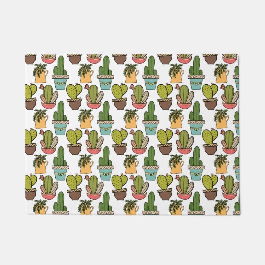 ポットパターンの屋内サボテン及びSucculents ドアマット (正面)