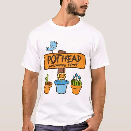 ポットヘッド ガーデニングTシャツ 面白い植物愛好家アート Tシャツ (正面)