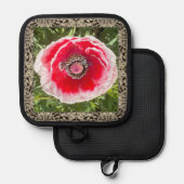 ポットホルダー(ポピー付赤と白き) 鍋敷き (正面/裏面)