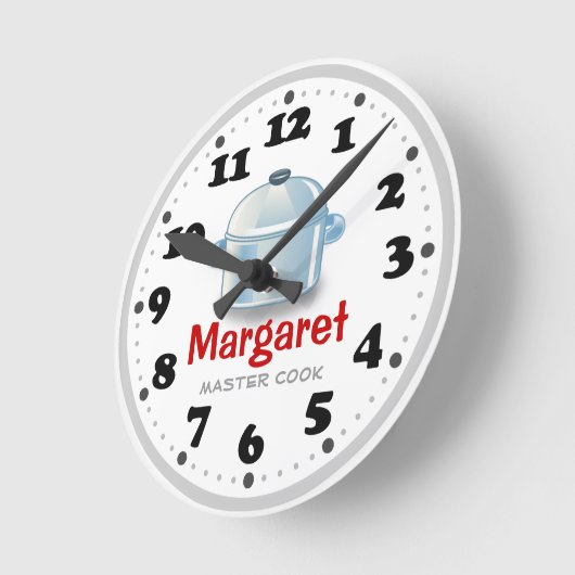 ポット|のかわいい台所Personalizableのギフト ラウンド壁時計 (傾斜)