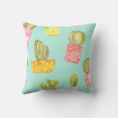 ポット、水色のパターンでとげのあるサボテン。 クッション (裏面)