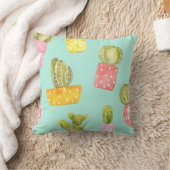 ポット、水色のパターンでとげのあるサボテン。 クッション (ブランケット)