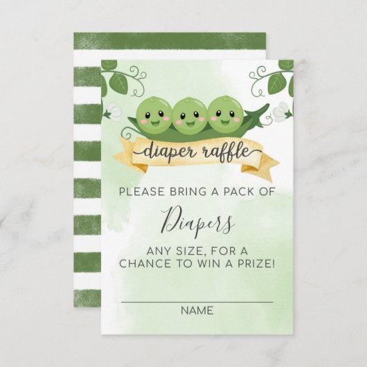 ポッドおむつラッフルカードインサートに3つのエンドウ 招待状 (正面/裏面)