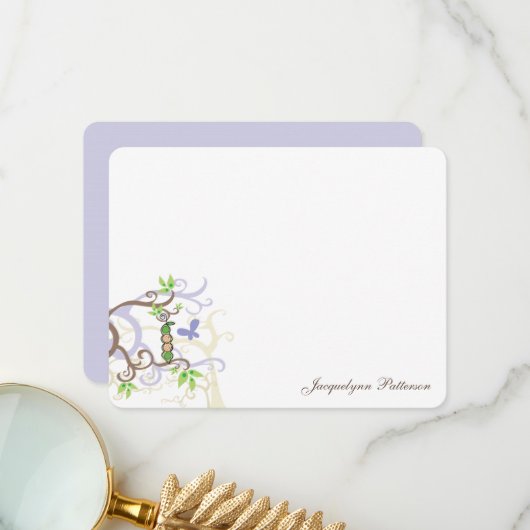 ポッドかわいいベビーの中の女の子と男の子の双子パープルエンドウ サンキューカード (正面/裏面インサイチュ)