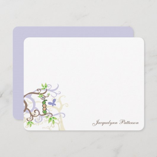 ポッドかわいいベビーの中の女の子と男の子の双子パープルエンドウ サンキューカード (正面/裏面)