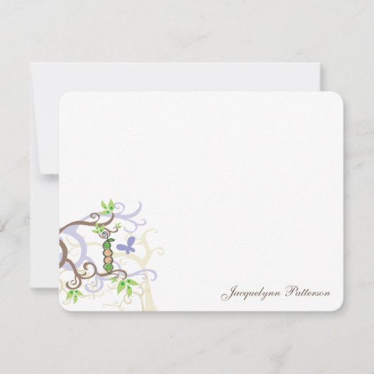 ポッドかわいいベビーの中の女の子と男の子の双子パープルエンドウ サンキューカード (正面)