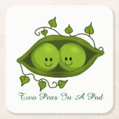 ポッドに入った二つのエンドウ スクエアペーパーコースター (正面)