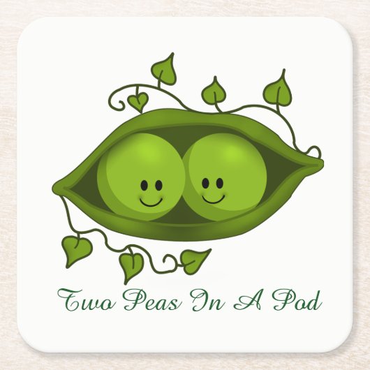 ポッドに入った二つのエンドウ スクエアペーパーコースター (正面)