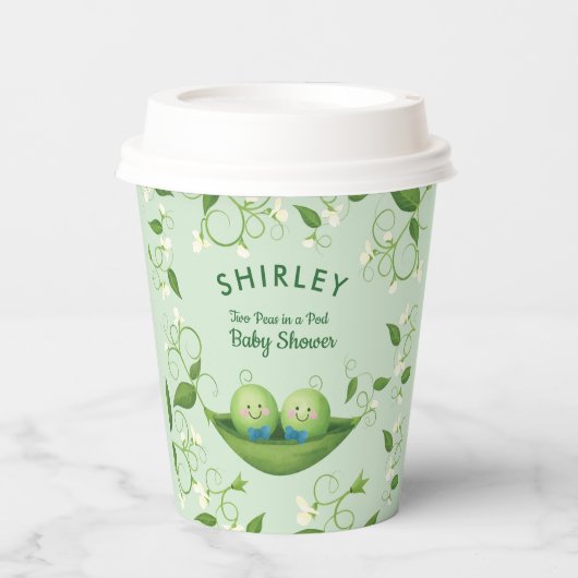 ポッドに2つのエンドウ豆ツインシャワー男の赤ちゃん 紙コップ (正面)