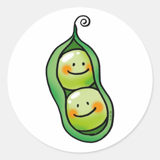 ポッドに2つのエンドウ豆、双子の赤ちゃんシャワー ラウンドシール (正面)