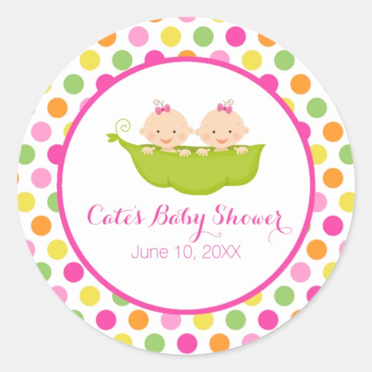 ポッドに2つの豆、水玉模様ステッカー ラウンドシール (正面)