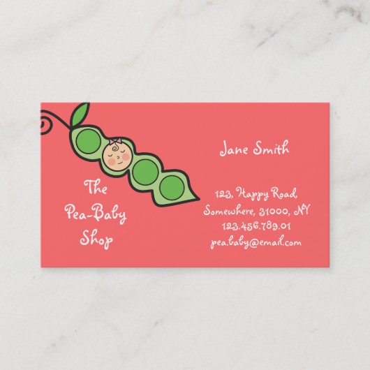 ポッドのおもしろいの漫画のプロフィールカードの女の赤ちゃんのエンドウ豆 名刺 (正面)