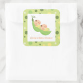 ポッドのエンドウ豆かわいい双子の赤ちゃんシャワーステッカー スクエアシール (バッグ)