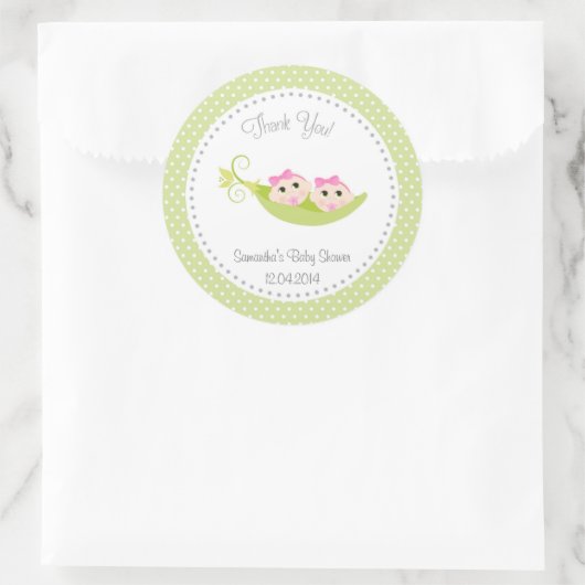 ポッドのエンドウ豆の赤ちゃんシャワーシール緑の双子の女の子 ラウンドシール (バッグ)