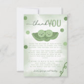 ポッドのツインベイビーシャワーの2つのエンドウ サンキューカード (正面)
