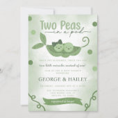 ポッドのツインベイビーシャワーの2つのエンドウ 招待状 (正面)