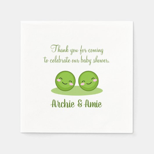 ポッドのツインベイビーシャワーパーティーナプキンの2つのエンドウ スタンダードカクテルナプキン (正面)