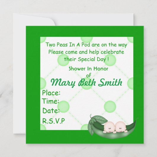 ポッドのベビーの双生児のシャワーの招待状Gの2個のエンドウ豆 招待状 (裏面)