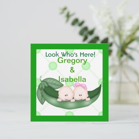 ポッドのベビーの発表の2個のエンドウ豆 案内状 (スタンド正面)