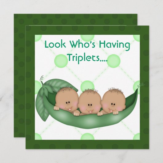 ポッドのベビーシャワーの三重項の招待の3個のエンドウ豆 招待状 (正面/裏面)